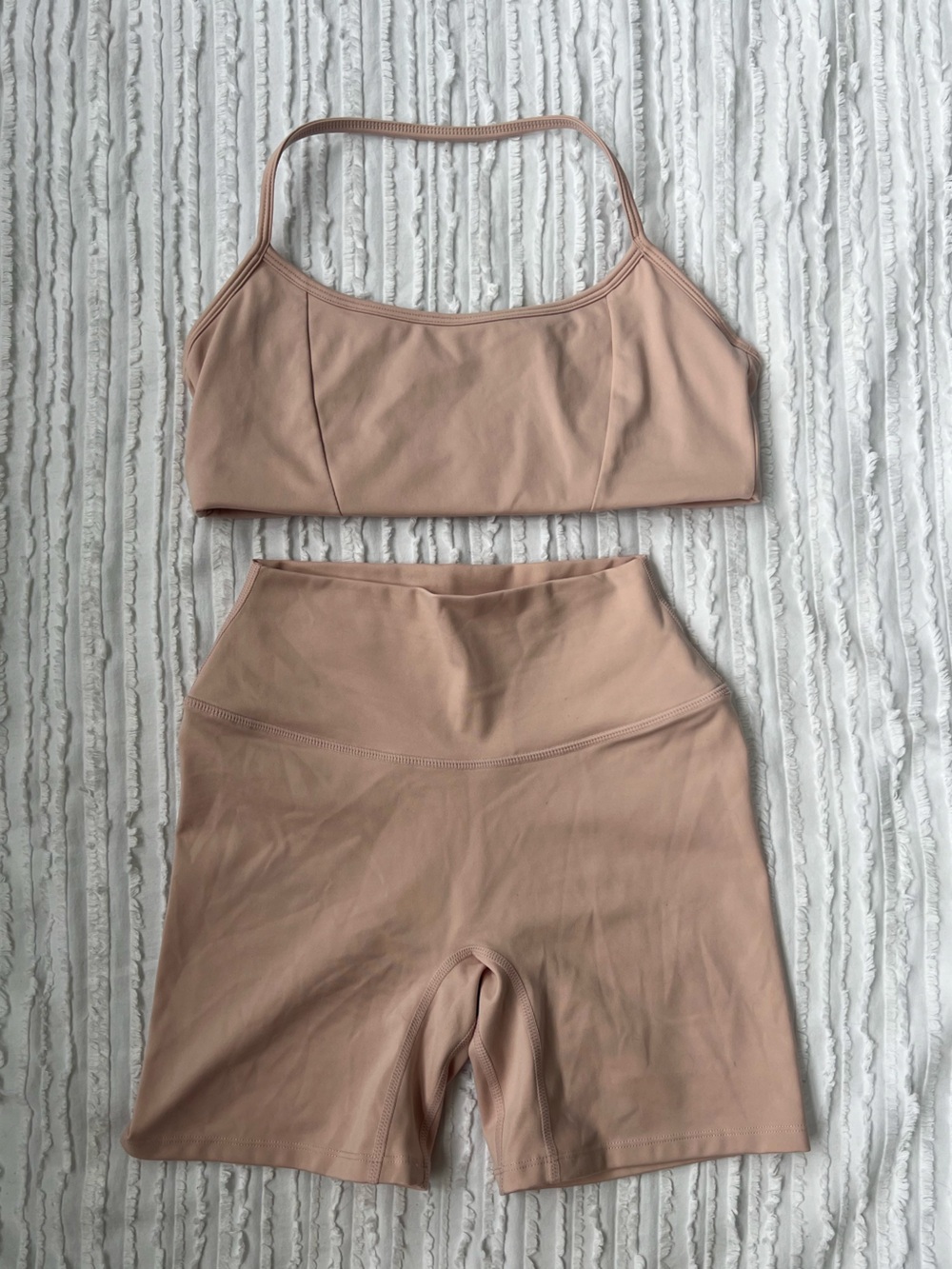 Active Halter Sports Bra and High-Waist Bike Short Set in Nude Blush